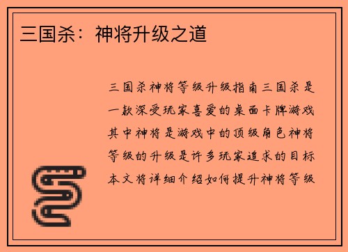三国杀：神将升级之道